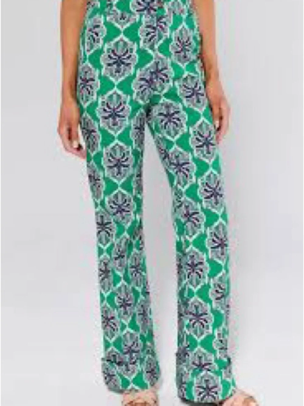 Women's Green Printed Wide-Leg Casual Pants